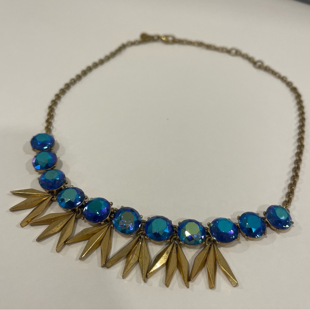 Sparkly round stone crystal J.Crew necklace with gold metal fringe